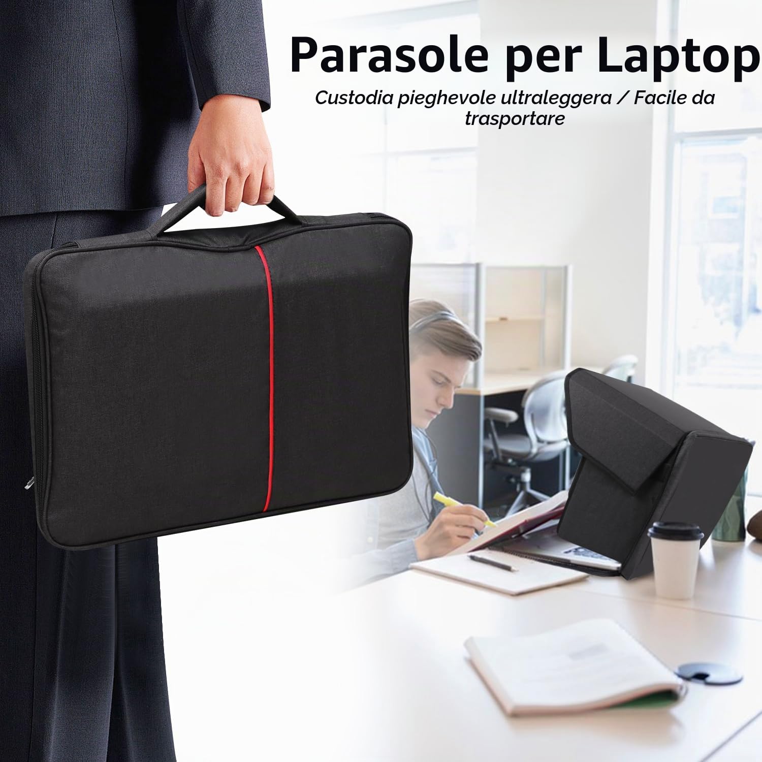Parasole per computer portatile, leggera, protezione solare abbagliante per la privacy, per lavorare all'aperto, parasole pieghevole e portatile, copertura per computer portatile con