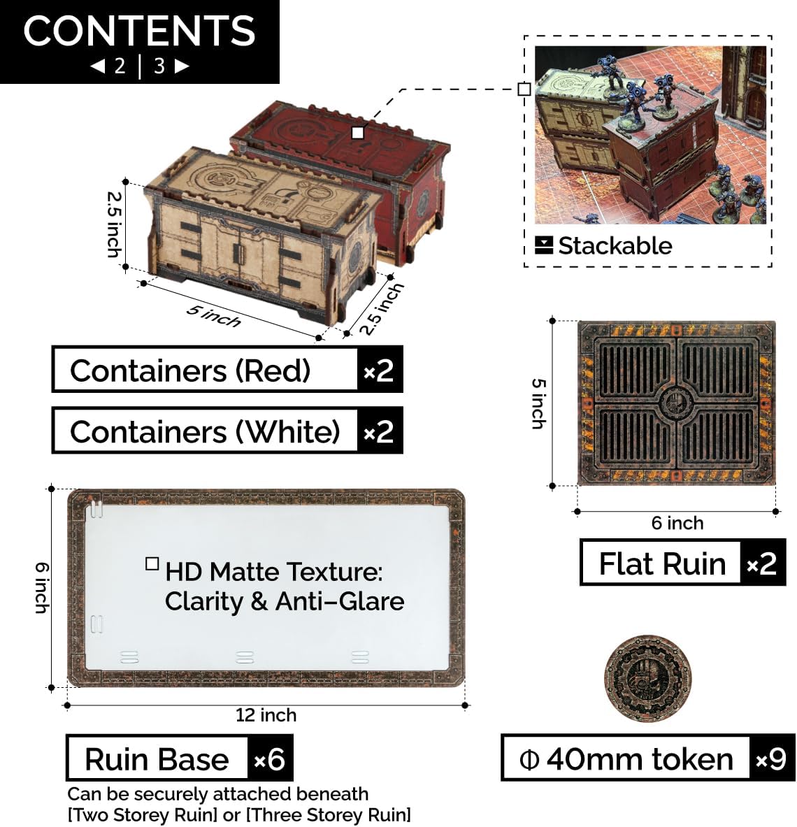 Jucoci Battlezone Creation Kit 9PCS Tabletop Terrain Wargame Terrains Set Compatible with WH40K（Red