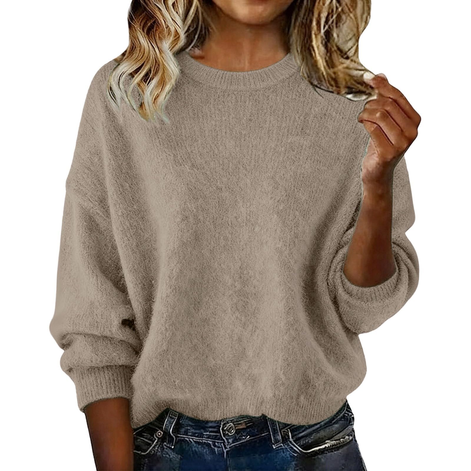 Cashmere Sweaters for Women Crew Neck Pullover Long Sleeve Fall Sweaters 2025 Warm Plain Tops Winter Fashion Pullover