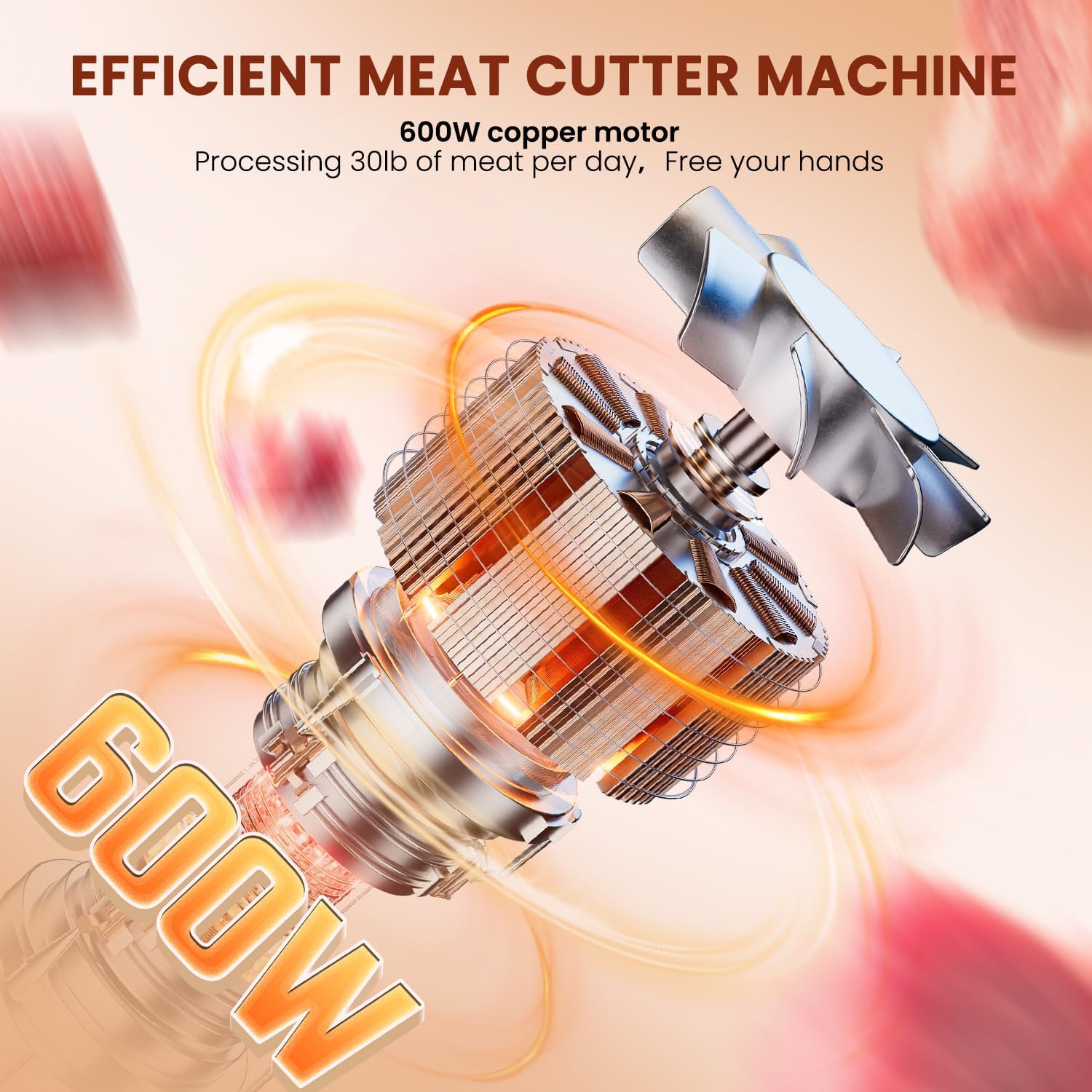 NEWTRY 3 in 1 Electric Meat Cutter Machine, Deli Food Cutting Fish Slicing Machine 1.7mm Blade 1400r/min Electric Meat Slicer for Family Kitchen
