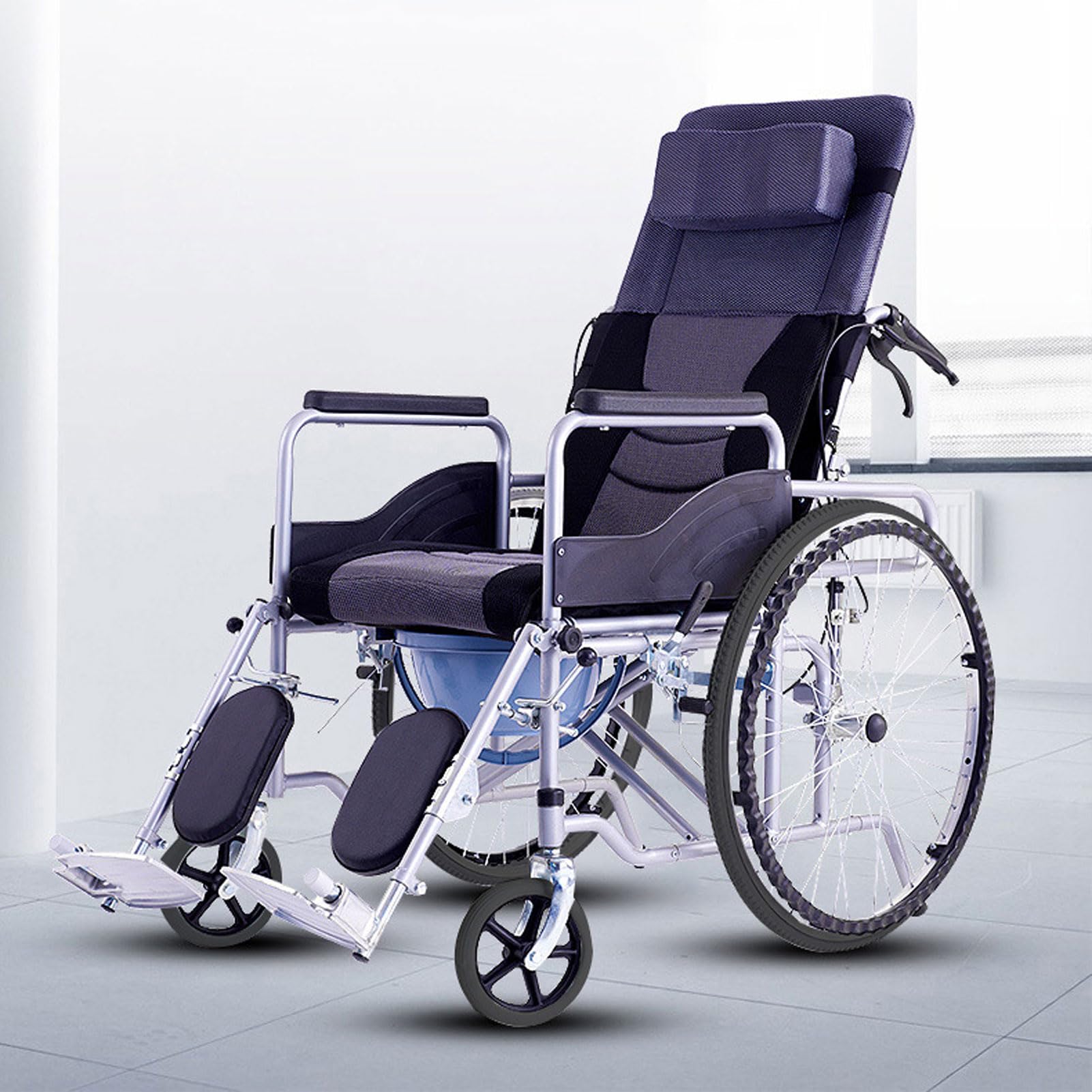 Silla de Ruedas Plegable reclinable, reclinable Ajustable en 6 Posiciones, cómodo Respaldo Plegable con Brazo y Pata de elevación, para Silla de Ruedas estándar para Adulto