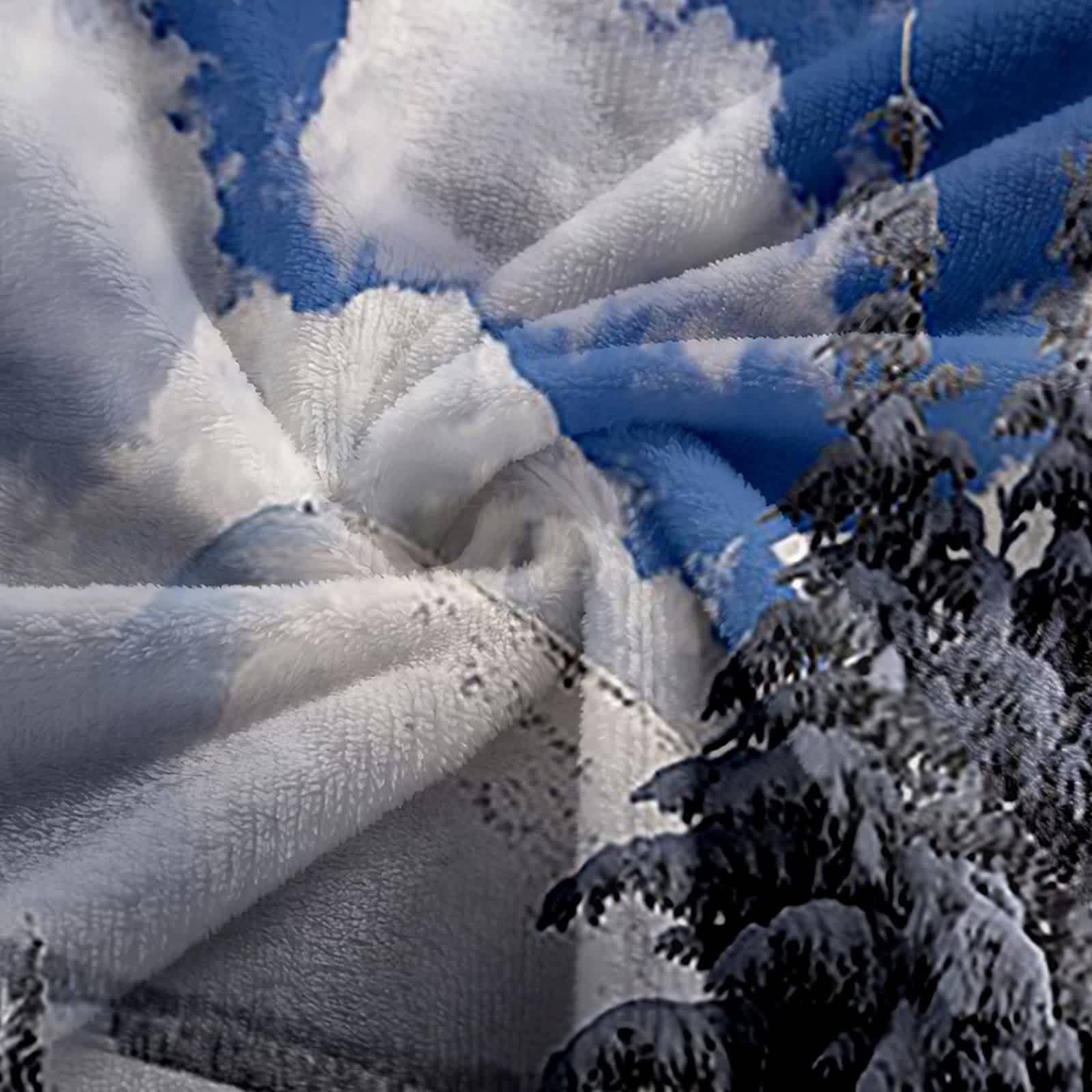 Couverture Polaire Tres Chaude, Couverture Tres Chaude Hiver Flanelle Bleu Blanc 130x150CM Arbre à Neige Blanket Douce Cosy Lit Canapé