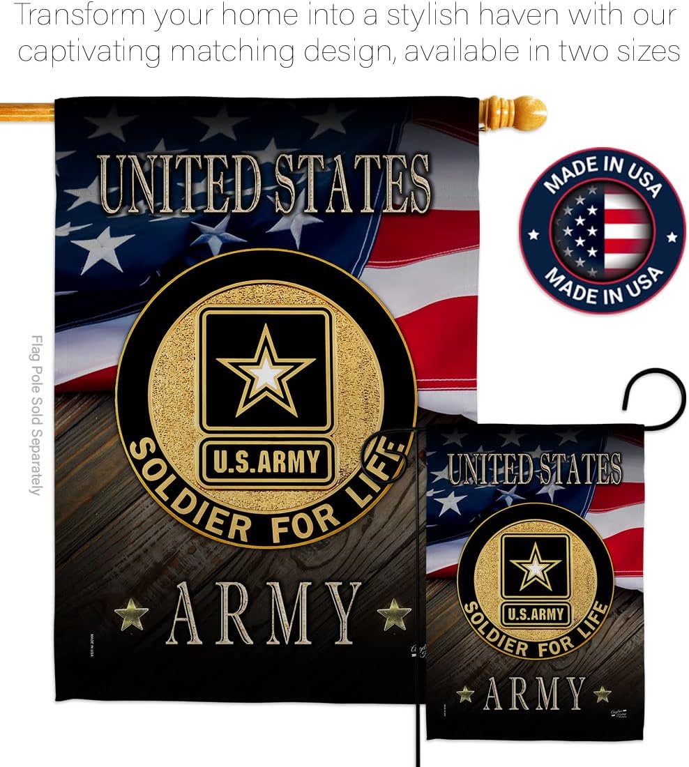 US Army Soldier for Life House Flag - Pack Armed Forces Rangers United State American Military Veteran Retire Official USA Applique - Banner Small Garden Yard Gift Double-Sided Made In 28 X 40