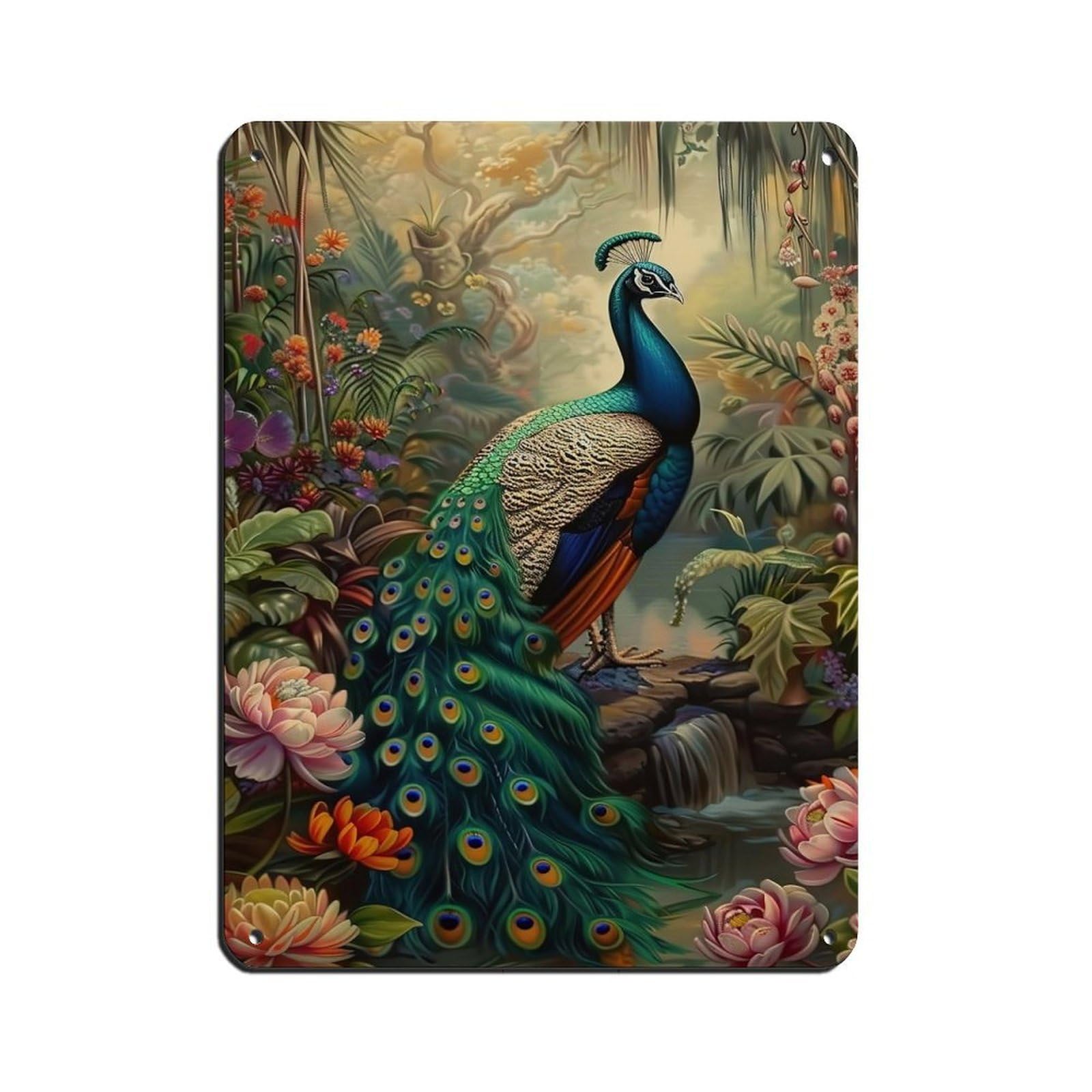 Vintage Peacock Painting Poster Tin Sign Vintage Metal Pub Club Cafe Bar Home Wall Art Decoration Poster Retro 12x16inch(30x40cm)