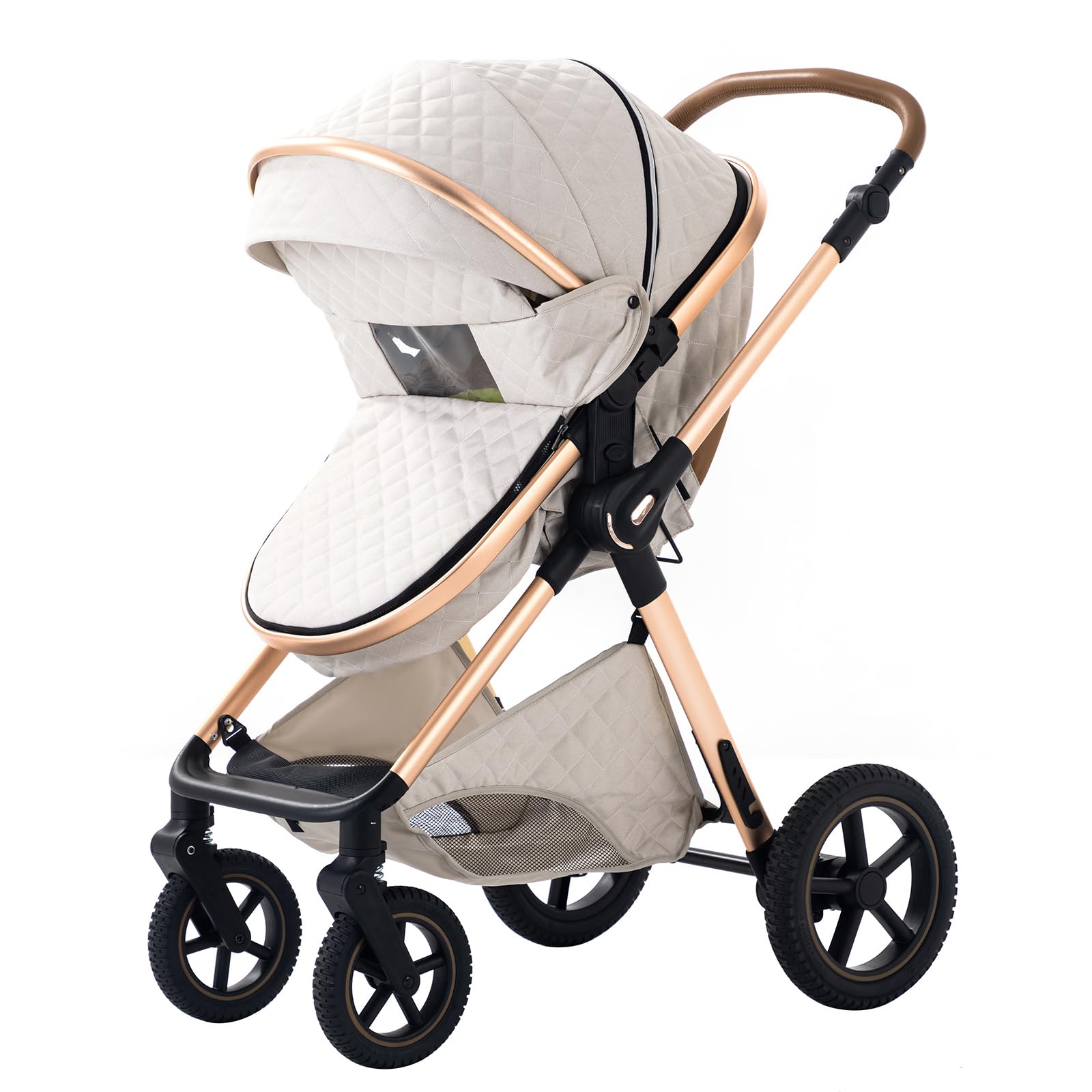 Poussettes 3 en 1 Citadines Poussettes Combinées Poussette Tricycle Baby Walker Poussette Haute Paysage Poussettes Landau pour 0-36 mois Pliantes Trolley Bébé (H2-RICEWHITE, H2)