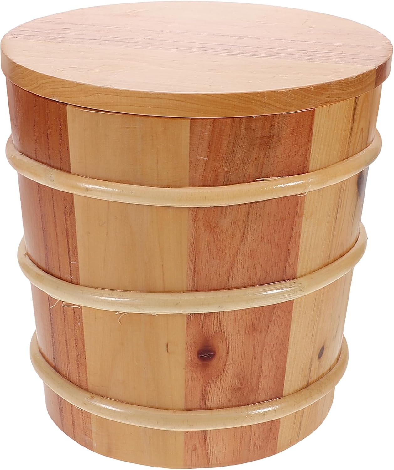 Wooden Rice Bucket Container Small round Rice Mixing Tub with Lid Home Kitchen Food Storage