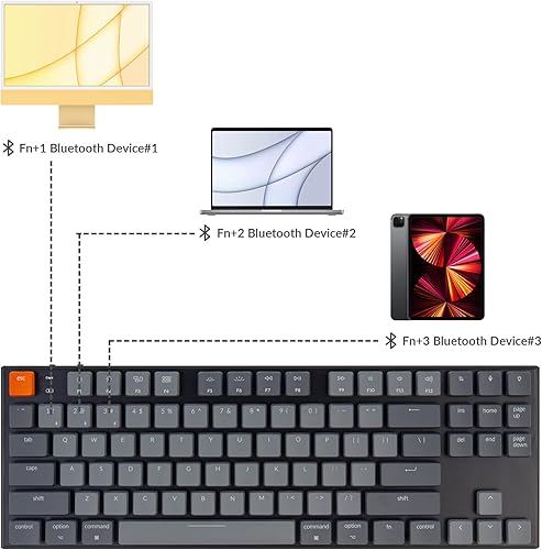 Miniatura 3 de Keychron Teclado mecánico con cable Bluetooth inalámbrico y USB con diseño sin llave de 87 teclas con interruptor marrón Gateron de perfil bajo