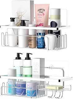 CKATE Lot de 2 étagères de douche sans perçage en acier inoxydable pour salle de bain, douche, toilettes, panier de douche avec 11 crochets, porte-rasoir, porte-savon