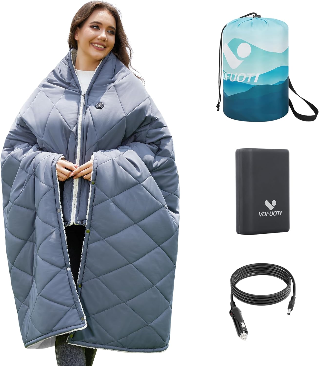 Heated Blanket Battery Operated,12V Cordless heating pad with 15000 battery,Heated Shawl Throw Blanket,Wearable Heated Blanket,Sherpa Lining,3 Heating Set for Car,Camping,Backpacking,Hiking,Travel