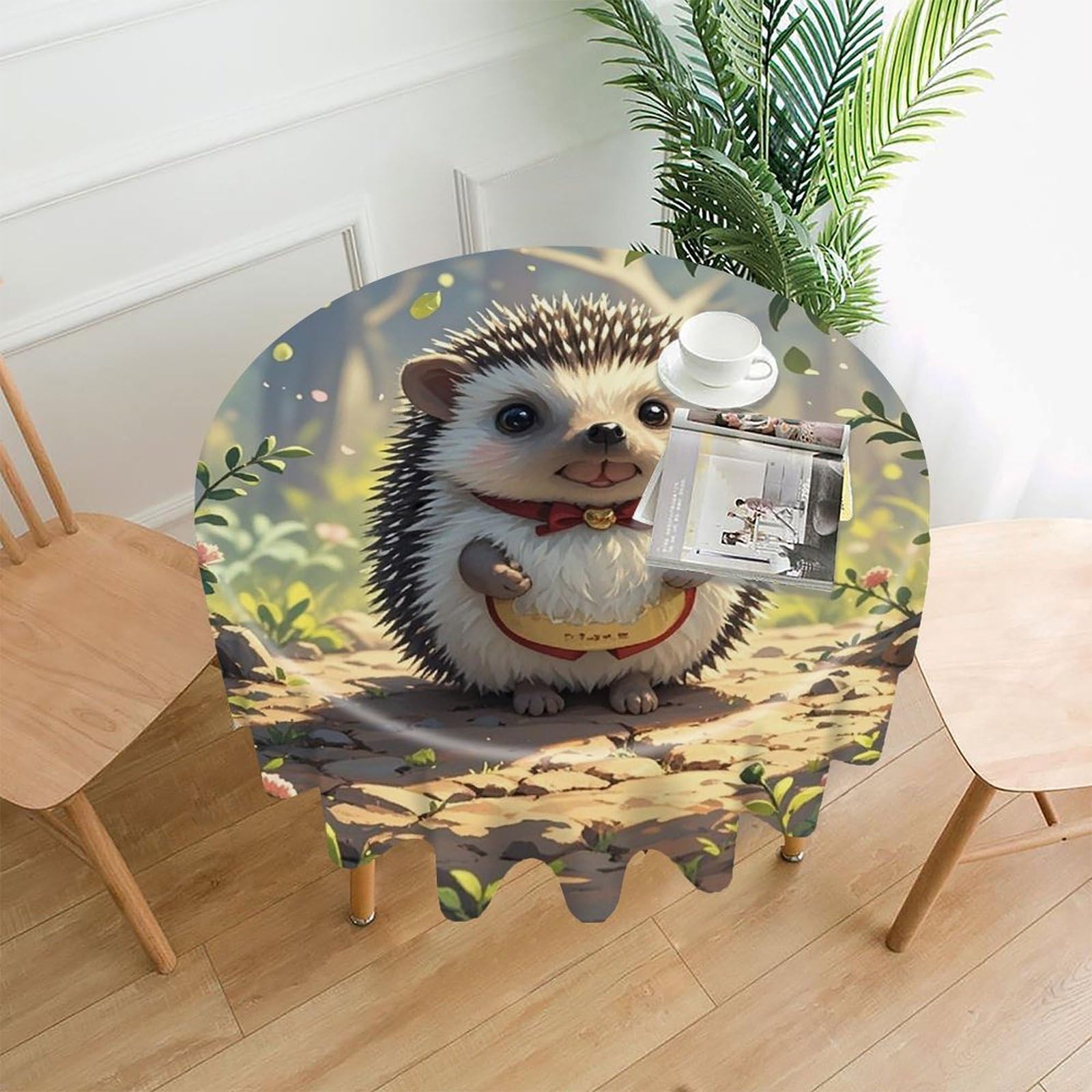 FekiLoot Lovely Hedgehog Tablecloth Decorative Round Table Cloth Wrinkle Resistant Washable Circle Table Cover Round Tablecloth for Picnic Party Camping Dining 60 Inch