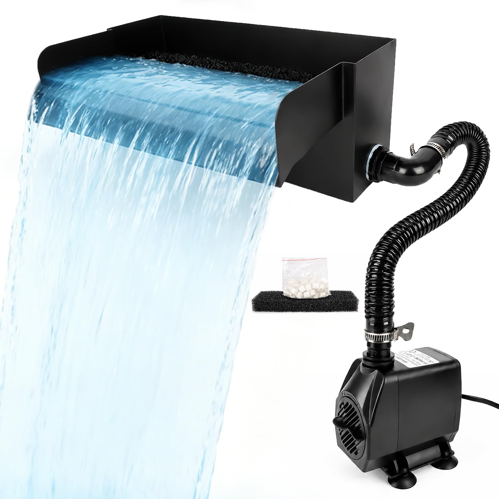 Edelstahl Wasserfall Set 30 cm 45 W 3500 L/h Pumpe 3 m Schlauch Garten Teich
