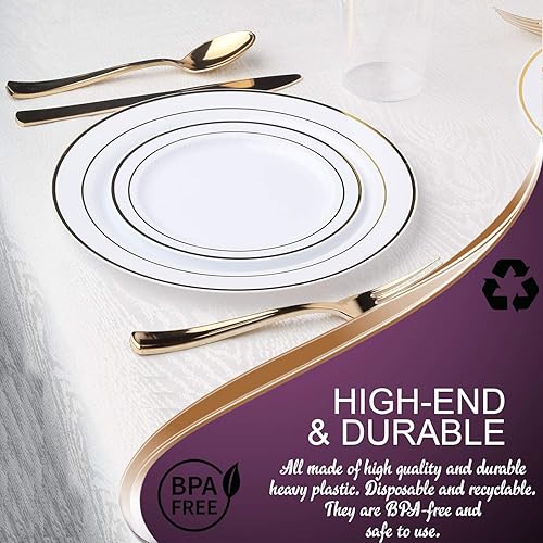 Miniatura 5 de Elegantes platos desechables de plástico para postre, 120 unidades, platos de ensalada de 7.5 pulgadas, resistentes de color blanco elegante con