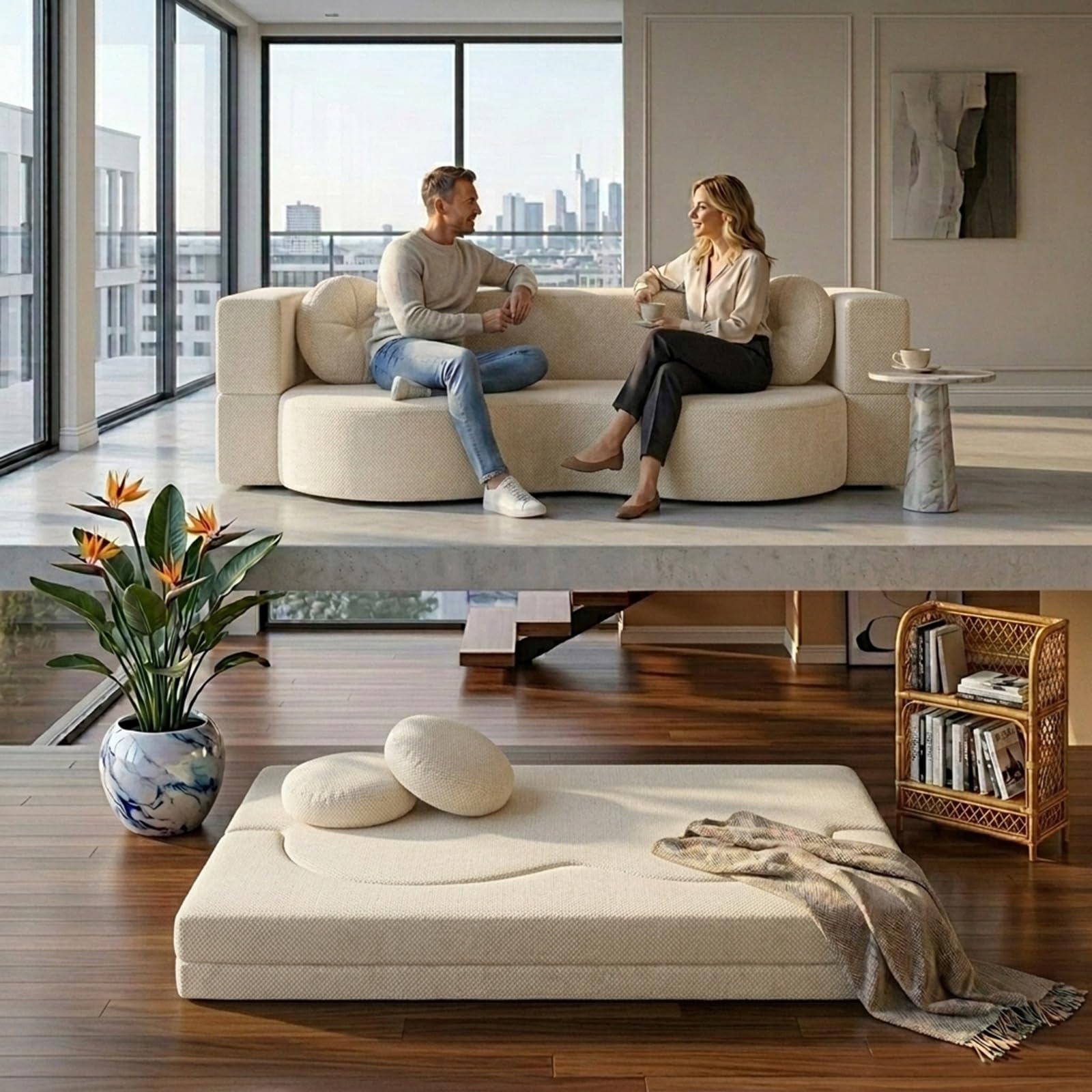 Sofa-Klappbares -Schlafsofa-Boneless Couch Abnehmbar und waschbar - Keine Montage erforderlich Weiß