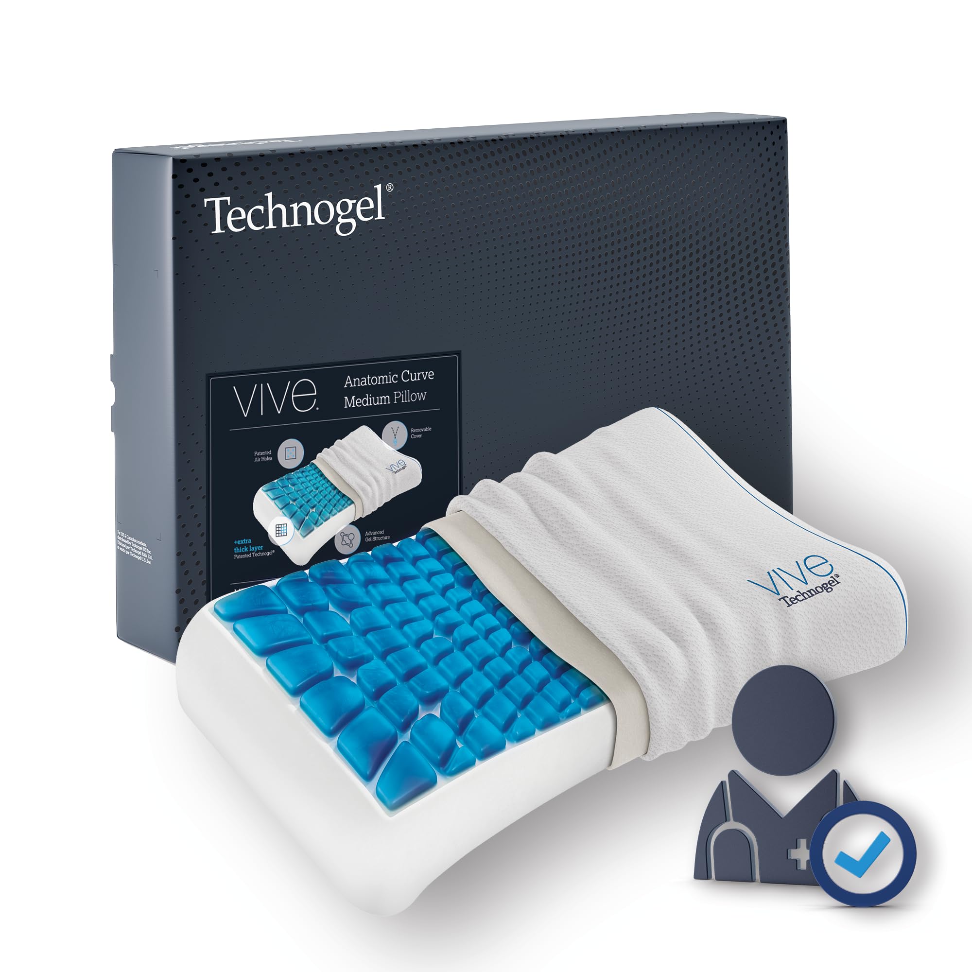 Technogel Luxury Cooling Gel Pillow I Neck & Shoulder Pain Relief I 2 Heights Cervical Spine Shape I Extra Gel Amount I Memory Foam Base I Cool Sleeping I Washable Cooled Cover I Comfort Revolution
