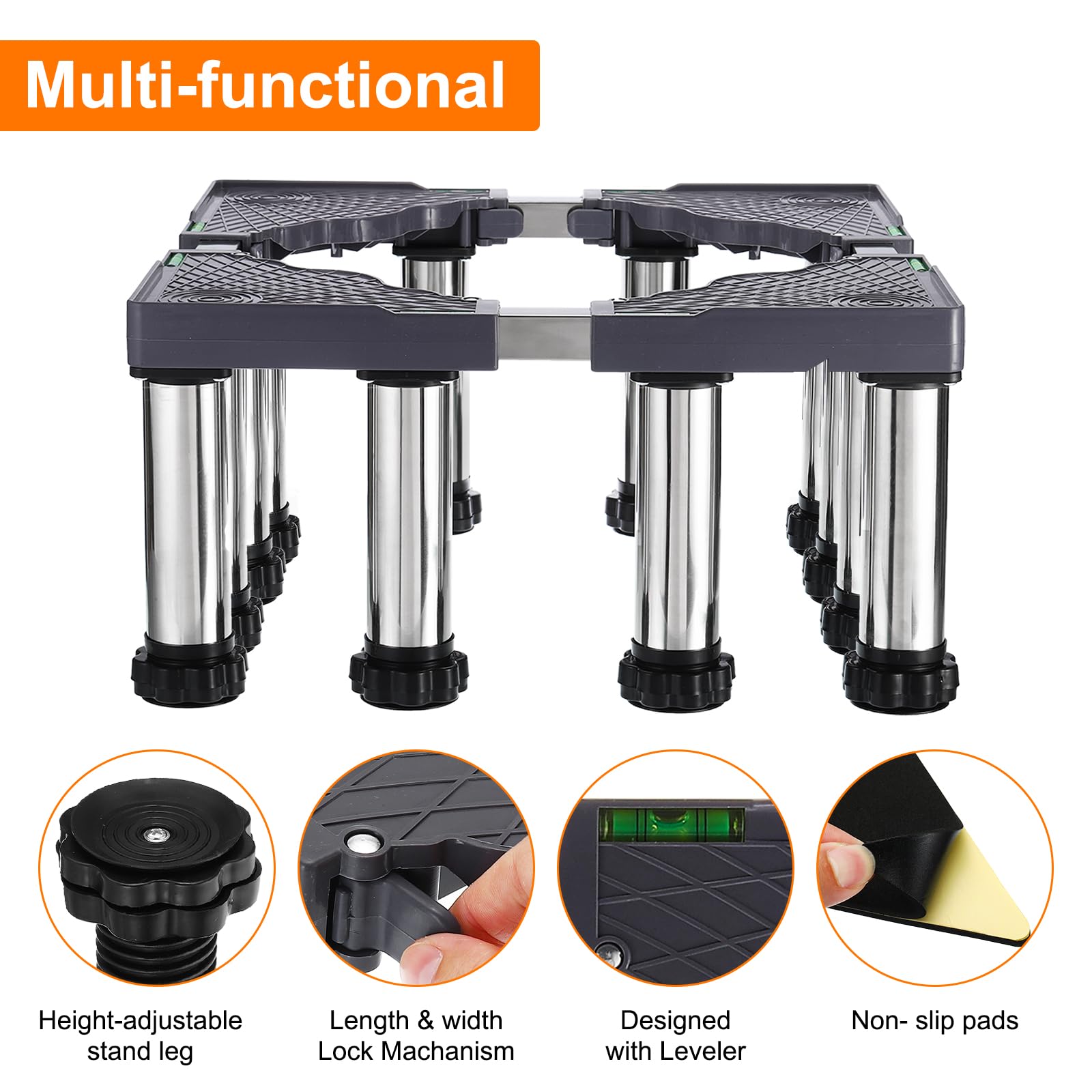 PATIKIL Soporte para Mini Nevera, Base de Lavandería con 12 Patas Fuertes, Base Multifuncional Ajustable con Bandeja Antivibración, Altura de 9.4"-10.6"