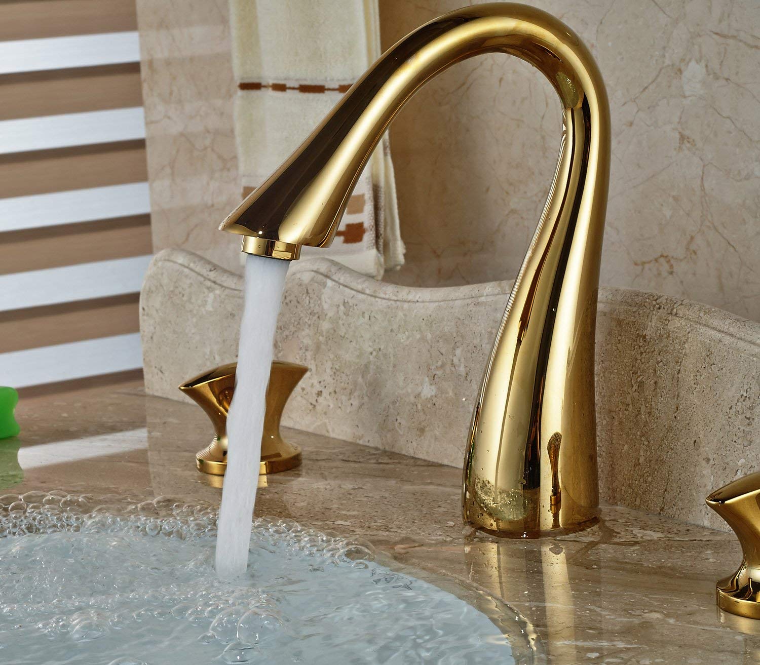 Indare Grifos De Baño De Oro Cepillado, Grifos De Tocador Para Fregadero De 3 Agujeros, Dos Asas Generalizadas De 4 Pulgadas Y 8 Pulgadas De Latón Con Drenaje Desplegable Y Manguera