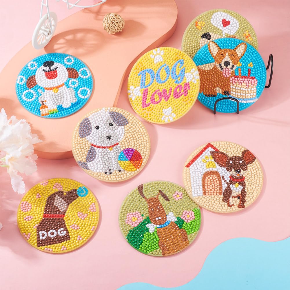 Cheriswelry 5D DIY Diamond Painting Cup Mat Kits Dog Pattern Diamond Painting with Coaster Holder Cup Pad for Beginners Art Craft Supplies 8Pcs - Image 2