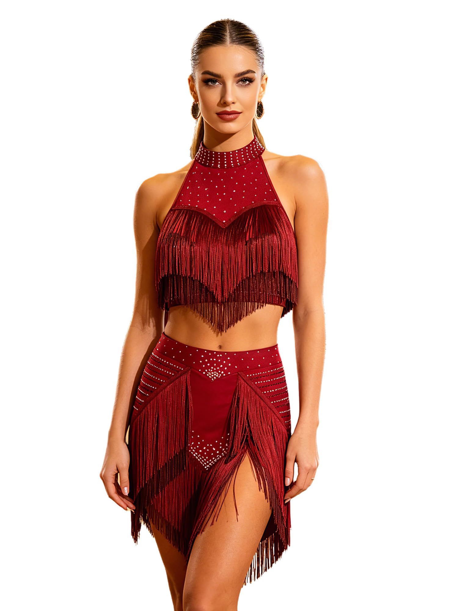 Hansber Donna Abbigliamento La Danza Salsa Latina Frangiato Vestito per Festa di Ballo in Salone Vestito Danza Latina Frangiato Classica