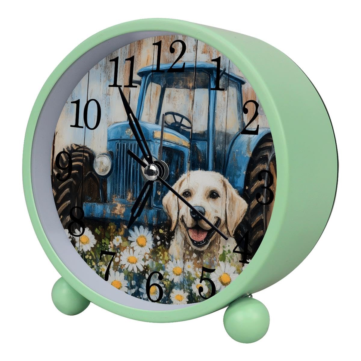Luoweisi Alarm Clock Dog Daisy Tractor Rustic Wood, Silent Non-Ticking with Night Light