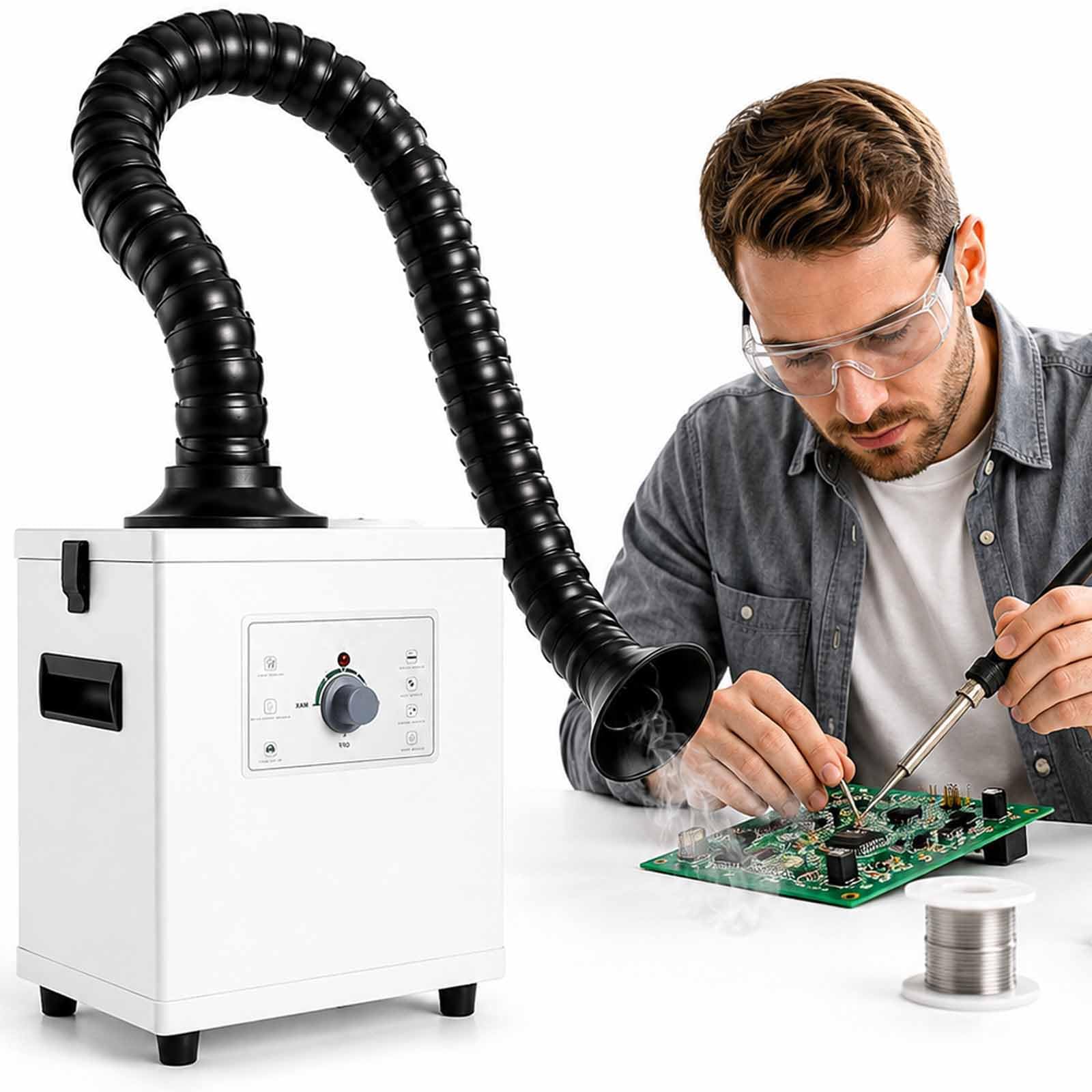 Extractor De Humos Profesional De 150 W, Potente Succión Con Manguera Y Brazo Ajustable De 360°, Filtración De Carbón Activado De 3 Etapas, Succión Potente De 258 M³/h, Soldadura.