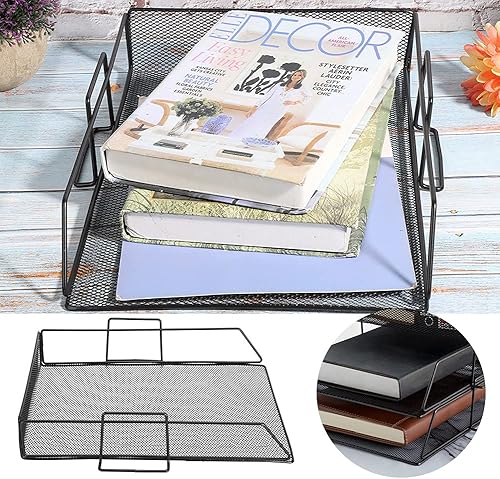 Miniatura 2 de Organizador de escritorio, soporte de malla de hierro, organizador de archivos, bandeja de papel apilable para documentos, estante de almacenamiento