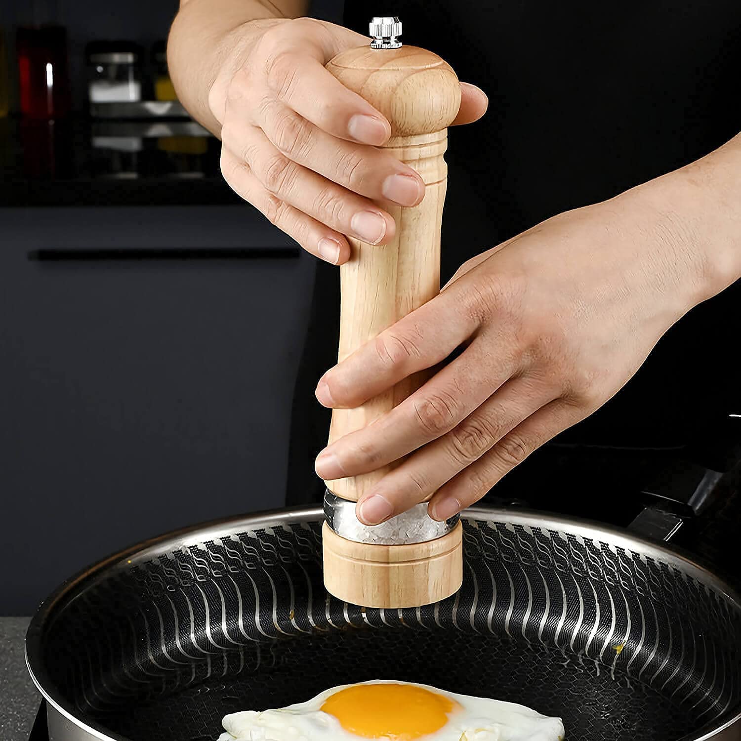 Set di macinapepe e sale da 2 pezzi, macinapepe in legno da 20 cm con grossolana regolabile, macinapepe manuale ricaricabile, macina pepe manuale per cuochi domestici