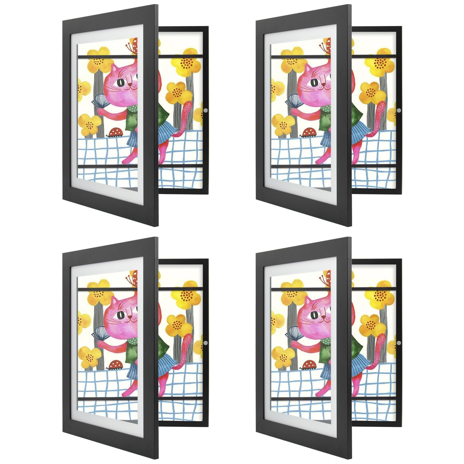 4 Pack 10x12.5 Front-Opening Kids Artwork Frames Changeable (Black)