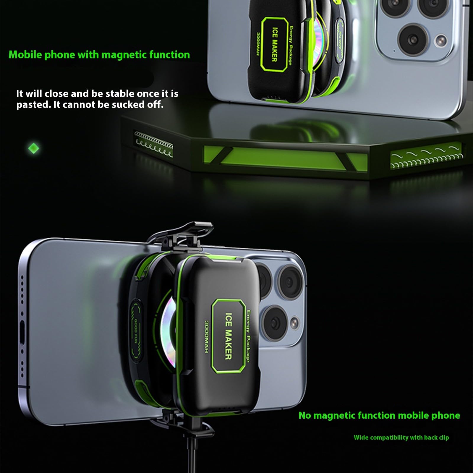 Dispositivi di raffreddamento del telefono cellulare, luce LED, ventola di raffreddamento del telefono, radiatore con area più ampia per giochi di gioco, ventilatore portatile ricaricabile