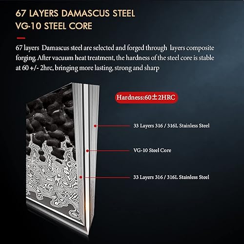 Miniatura 9 de Cuchillo de chef hecho a mano japonés de 8 pulgadas, 67 capas, cuchillos de cocina de acero de Damasco forjados a mano