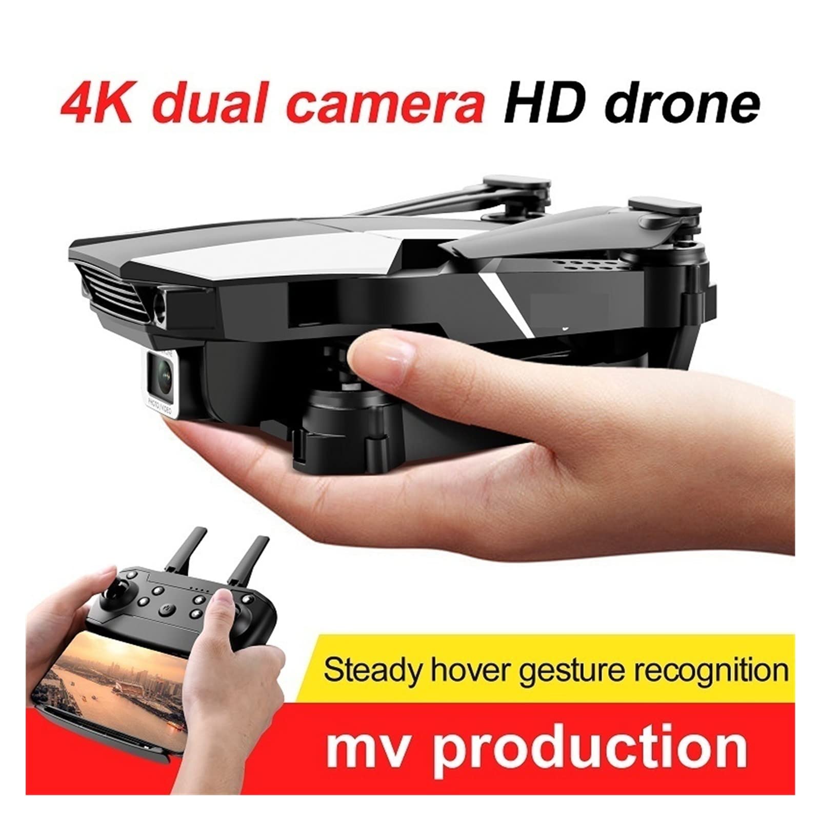 Składany dron Quadcopter Mini Drone 4K Podwójna kamera HD WiFi FPV Stabilne ciśnienie powietrza Zawis Profesjonalny składany quadkopter dla dzieci RC samolot (Kolor: szara torba Dual4K 2B Rozmiar: 1)