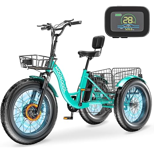 MOONCOOL Electric Tricycle for Adults, 20" x 4" Fat Tire Electric Trike, 48V 500W Motorized Electric Bicycle Bikes, 3 Wheels 7 Speed Ebike with Removable Battery, Aluminum Frame & Large Basket