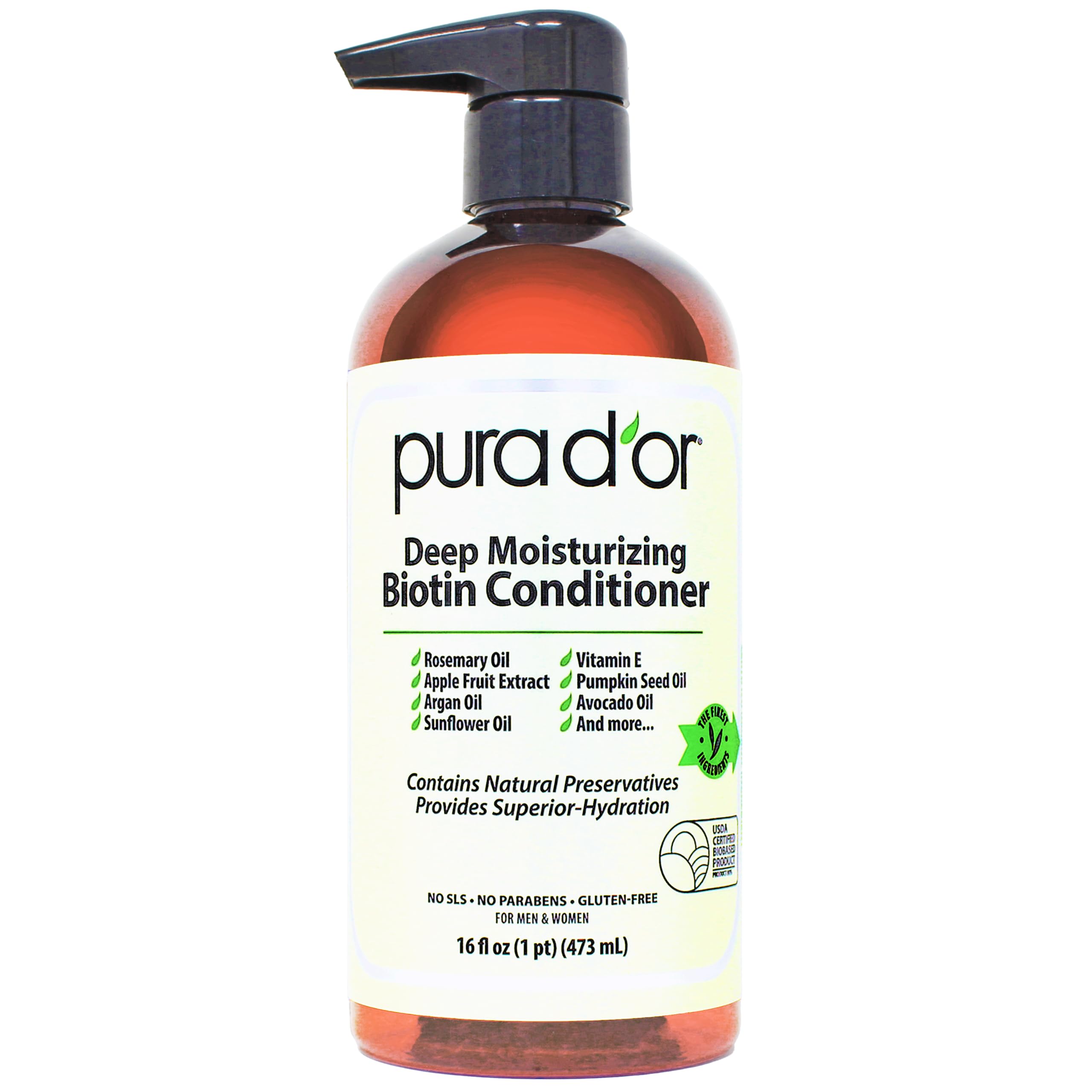 PURA D'ORDeep Moisturizing Biotin Conditioner Thickens, Softens, & Moisturizes Dry, Frizzy, Damaged Hair w/Argan Oil, Pumpkin, Rosemary, Honeysuckle, Vitamin E, Men & Women, 16oz