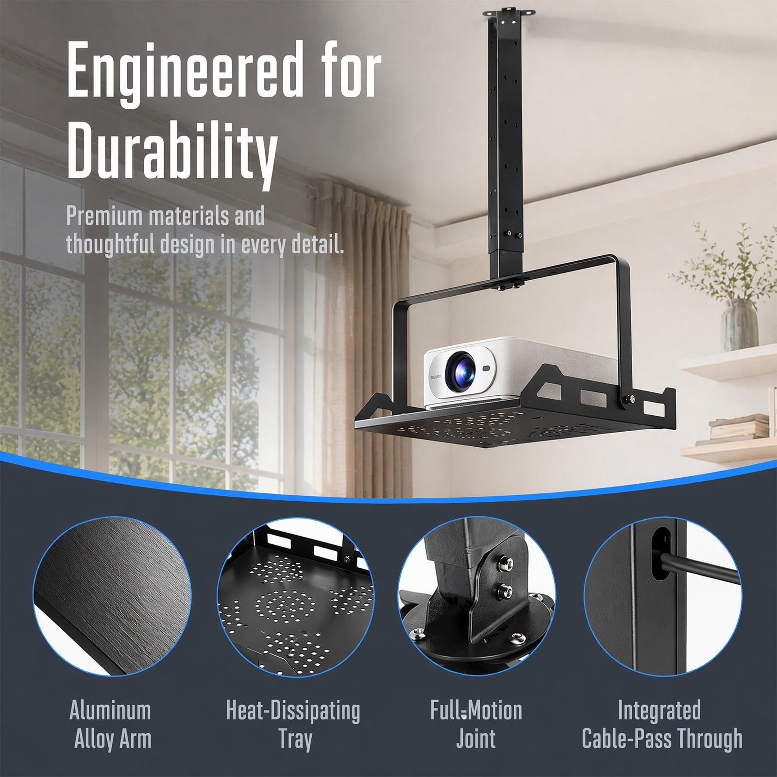 Fixation au plafond pour projecteur avec plateau, support de projecteur