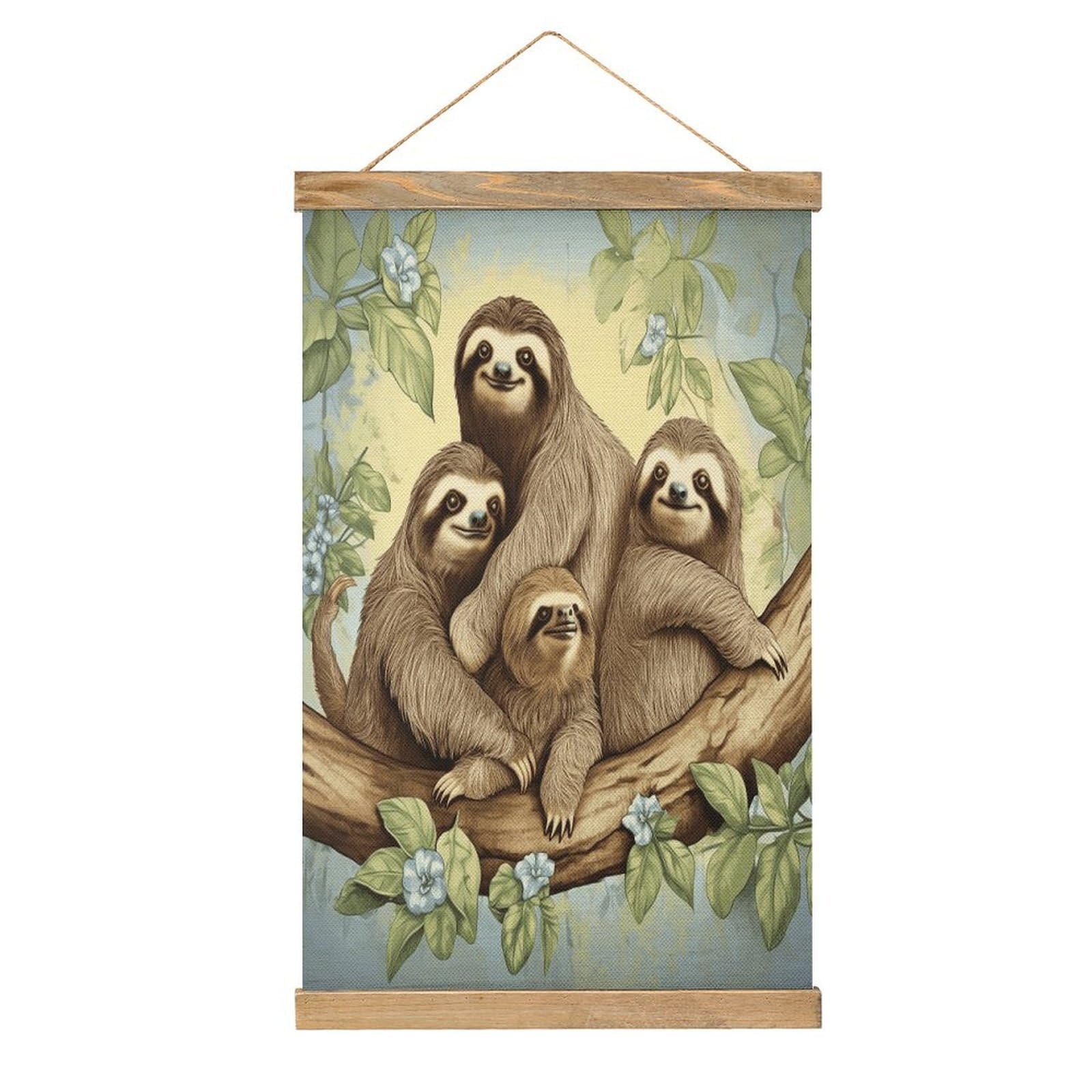VstaDank Sloth Family Poster with Wooden Frame Hanger Art Painting Wall Decor Poster Wall Hanging Wooden Frame 13x20 Wood Poster Hanger for Photo Picture Art Canvas Print Artwork