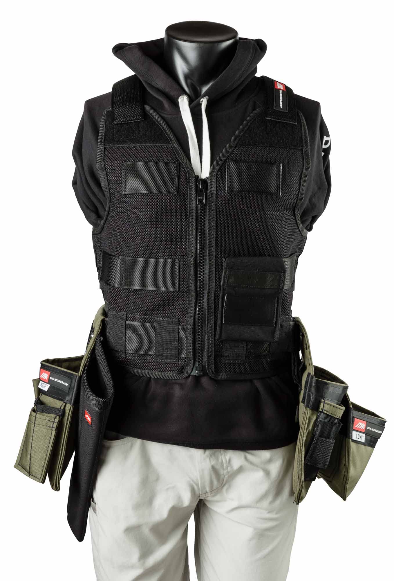 The Diamondback Wright 701 Tool Vest System | Carpenters, Remodelers, Framers | 2 Pouches, 4 pockets, 12 tool slots, 1 tool loop, Hammer Holster, Accessory Pocket | Nylon