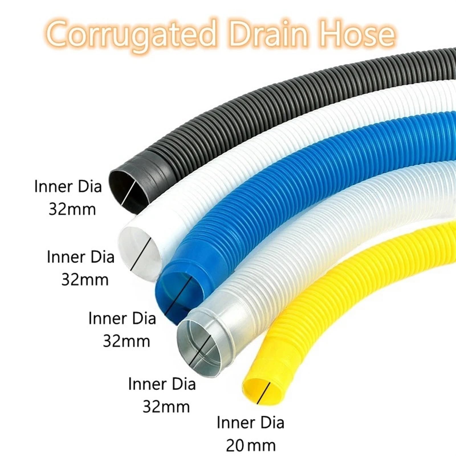 Tubo De Desagüe Lavadora 1 unidad de manguera de drenaje corrugada de 1 a 10 m de longitud con diámetro interior de 16/20/32 mm, tubo de salida de drenaje, manguera de entrada de agua for lavadora de