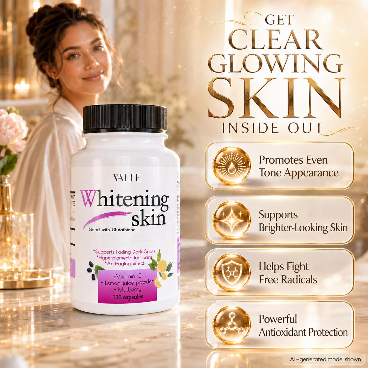 Amazon.com: VAITE Glutathione Whitening Pills - Dark Spots & Acne Scar Remover - Vegan Skin Bleaching Pills with Anti-Aging & Antioxidant Effect - 120 Capsules (3 Pack) : Health & Household Amazon.com: VAITE Glutathione Whitening Pills - Dark Spots & Acne Scar Remover - Vegan Skin Bleaching Pills with Anti-Aging & Antioxidant Effect - 120 Capsules (3 Pack) : Health & Household