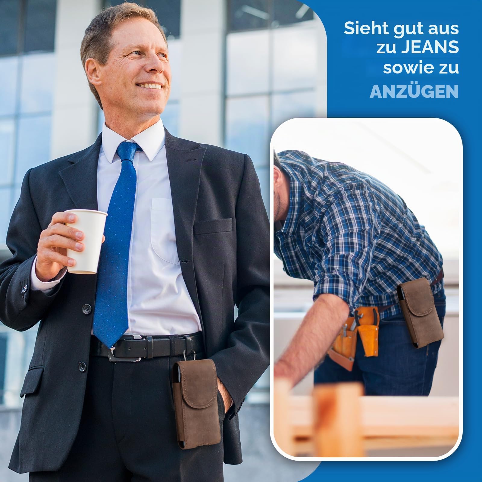 Handy-Holster aus echtem Leder, passend für iPhone 17 16 15 14 Pro Samsung Galaxy S25 S24 S23, Smartphone-Halterung mit Magnetverschluss und Gürtelclip, Handytasche (Retro-Braun)