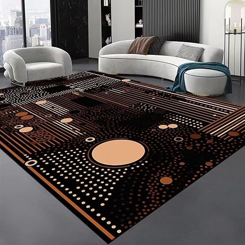 Miniatura 1 de Alfombra vintage bohemia de mediados de siglo, 6 x 8 pies, estampado geométrico abstracto retro negro y naranja, moderno y contemporáneo,