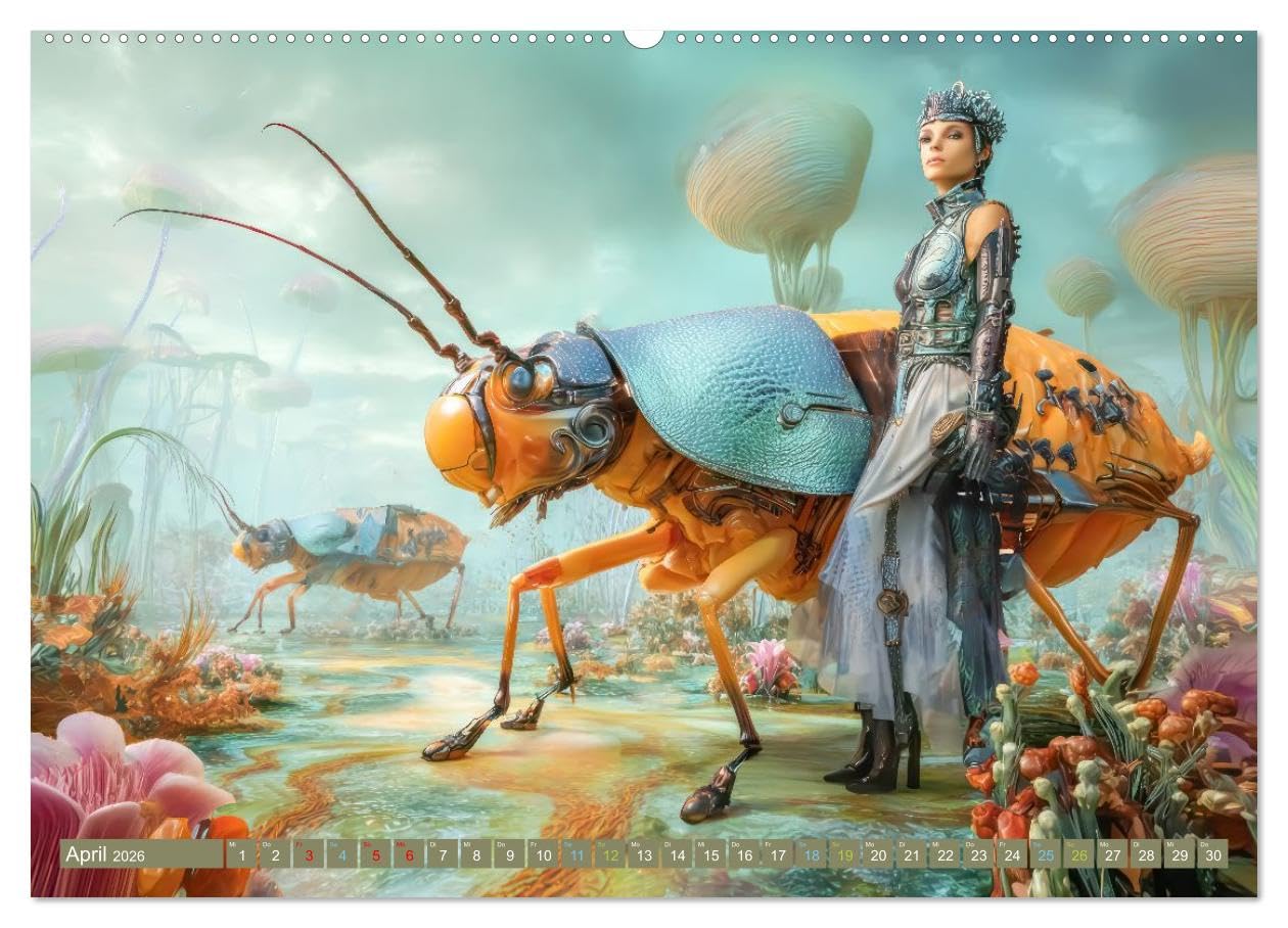 Insektenplanet - Surrealer Science-Fiction (hochwertiger Premium Wandkalender 2026 DIN A2 quer), Kunstdruck in Hochglanz: Gigantisch große surreale Insekten (CALVENDO Spass)