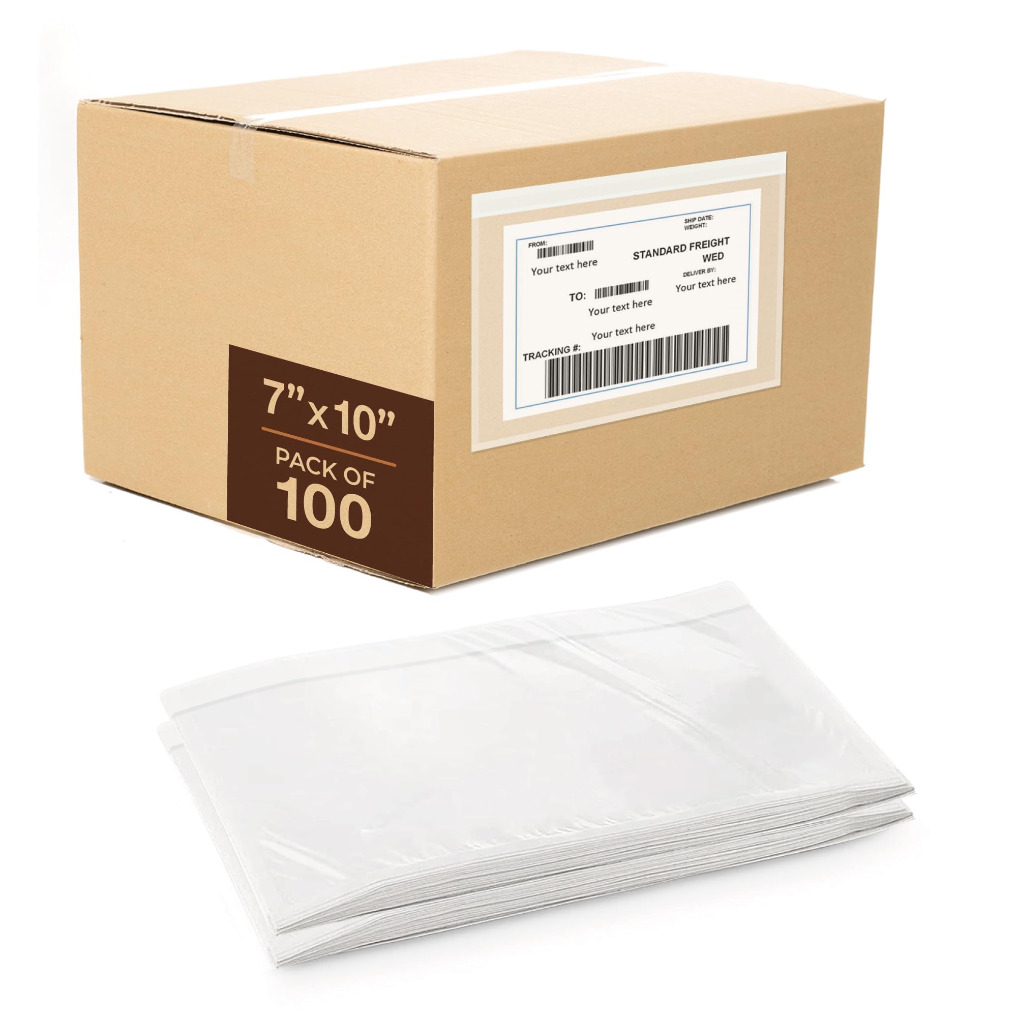 7"x10" Shipping Label Sleeves 100 Pack- 3.12 Mil Thick Strong Adhesive Back Packing Slip Pouches for Secure Package Labelling, Protects Documents with