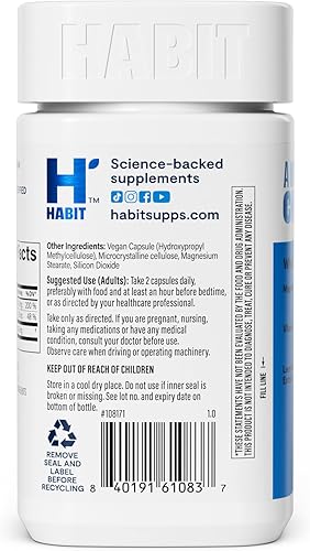 Miniatura 4 de Habit Suplemento de magnesio Sleep & Recover, glicinato de magnesio, vitamina B6, bálsamo de limón, 60 cápsulas