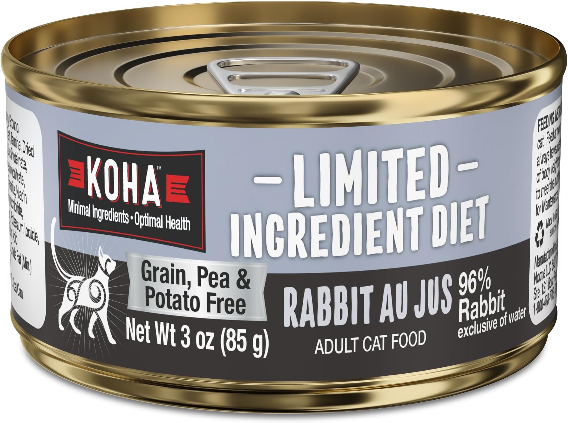 Limited Ingredient Diet Rabbit Au Jus for Cats, 96% Rabbit Sensitive Stomach Cat Food, No Fillers High Protein Wet Food for Cats, Trial Pack (3 Cans)