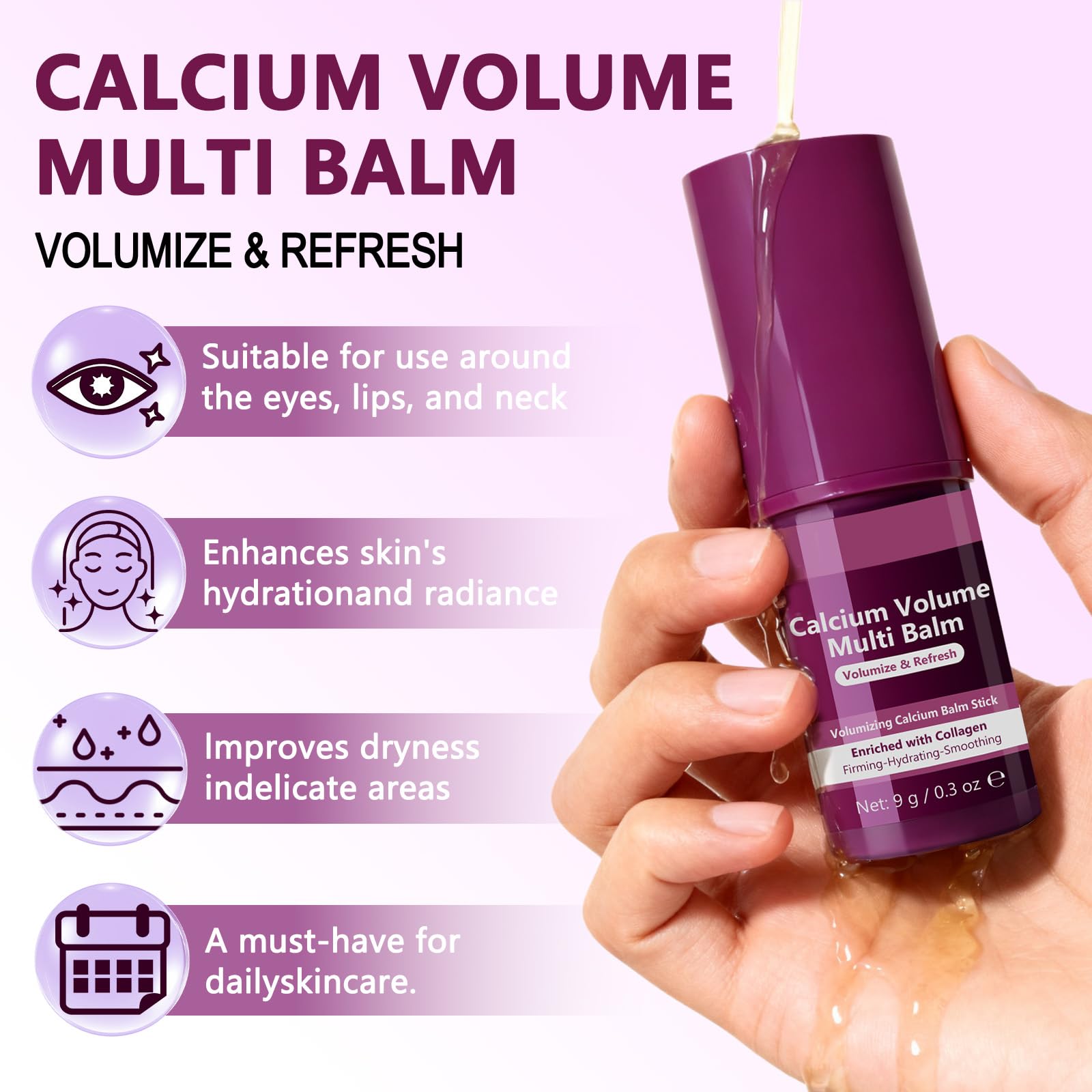 Calcium Multi Balm Stick, Calcium Volume Multi Balm, Collage Moisturizing Stick per anti invecchiamento, idratante e rassodante, adatto per occhi, viso e collo, tutti i tipi di pelle