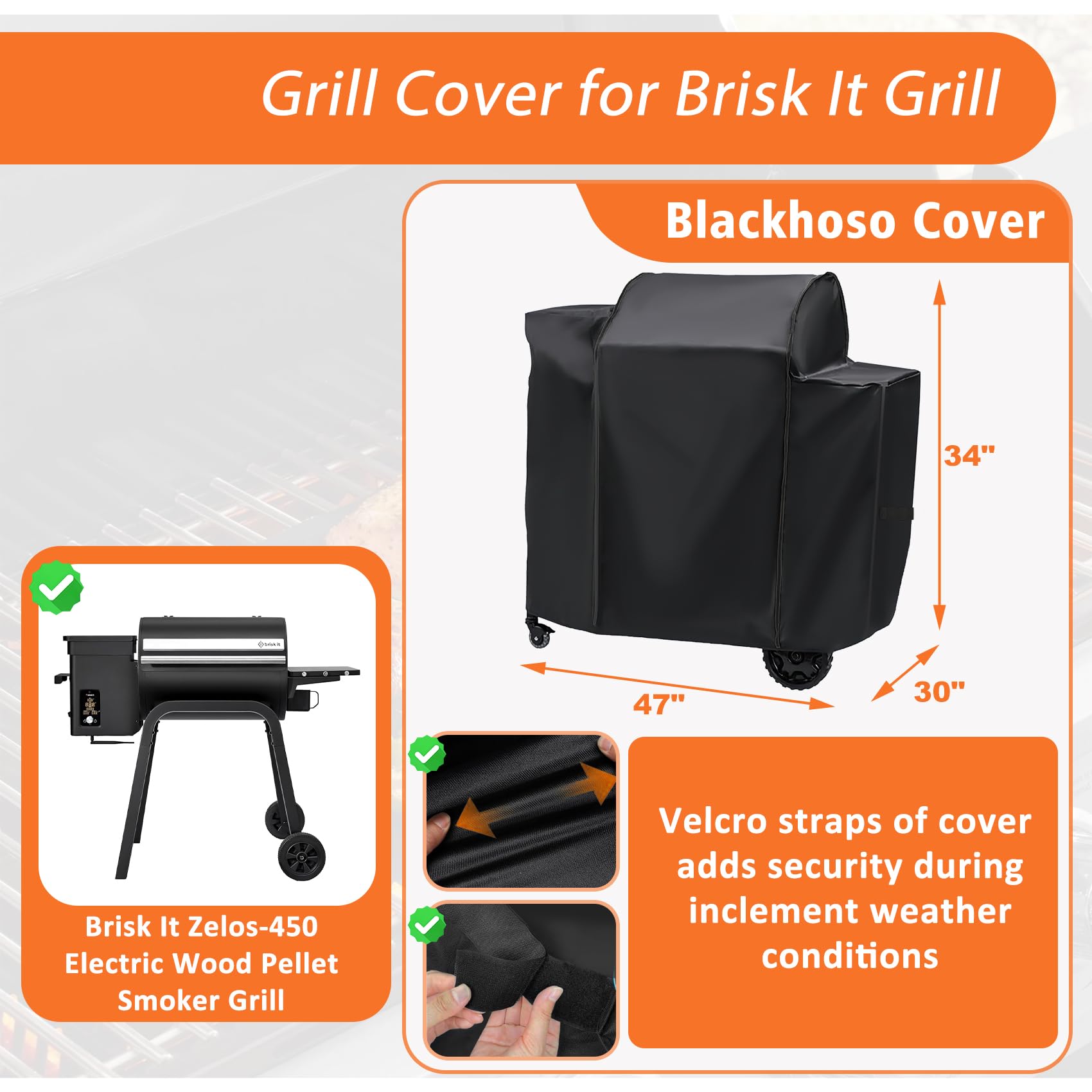 Grillabdeckung für Brisk It Zelos-450 Elektrischer Holzpellet-Räuchergrill, 600D Heavy Duty Wasserdicht UV-beständige Smoker Abdeckung, Outdoor Grill Zubehör