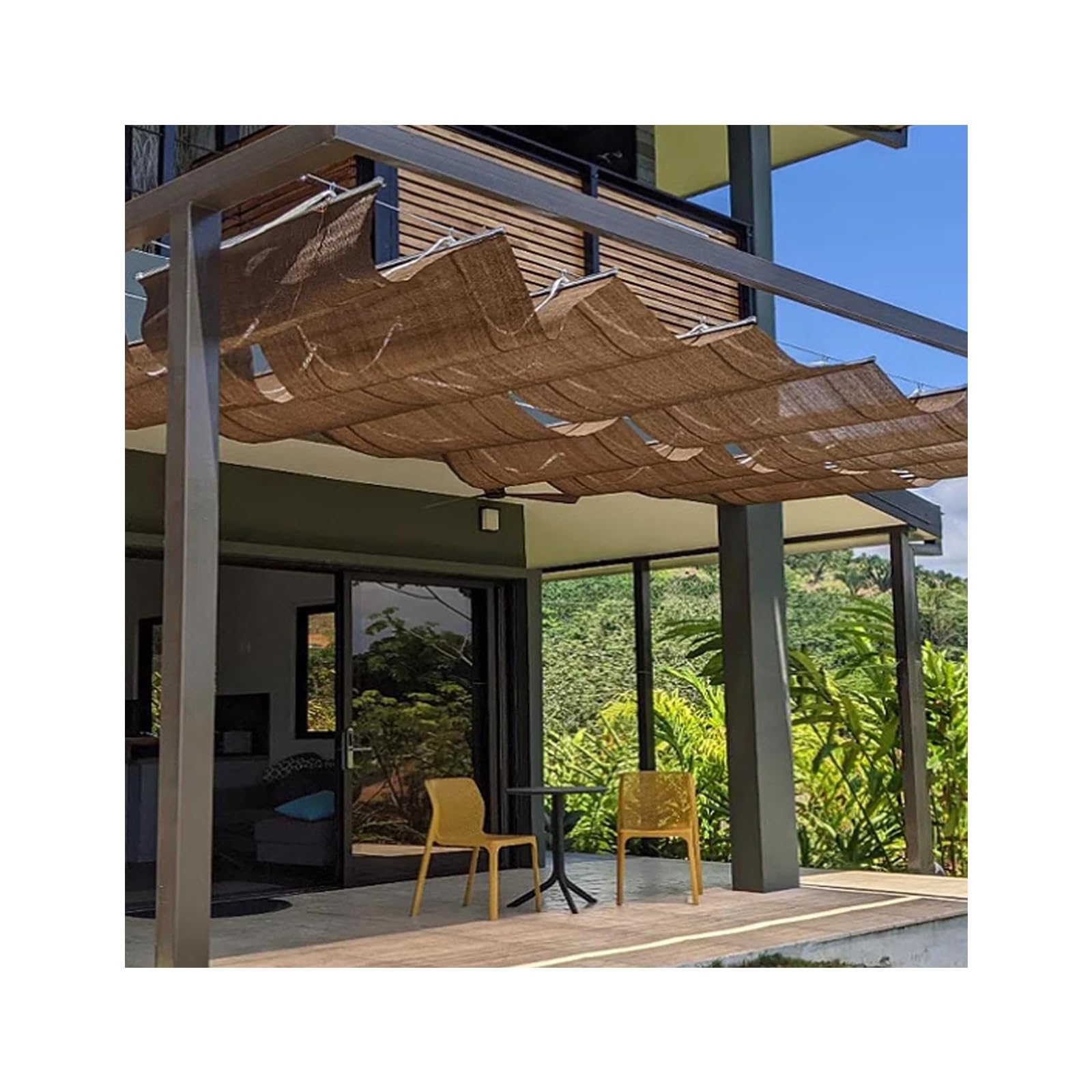 Auvent rétractable pour pergola extérieure 1,3x7m, bâche étanche et voile de protection solaire