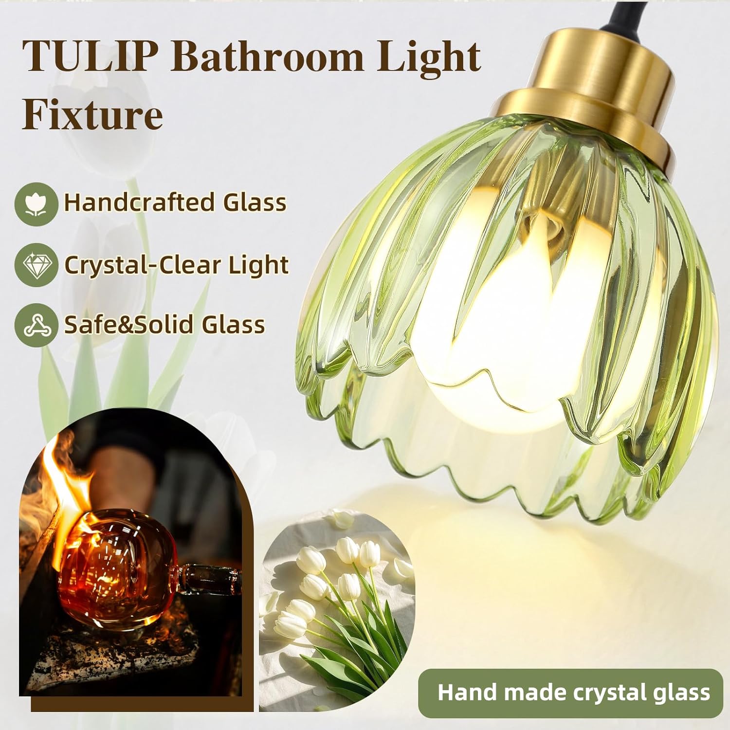 3-Light Bathroom Vanity Light, Black Vanity Light, Vintage Black Finish Wall Mount Sconces with Tulip Glass Shade, Mid Century Hardwired Wall Sconces for Bedroom, Living Room, Hallway