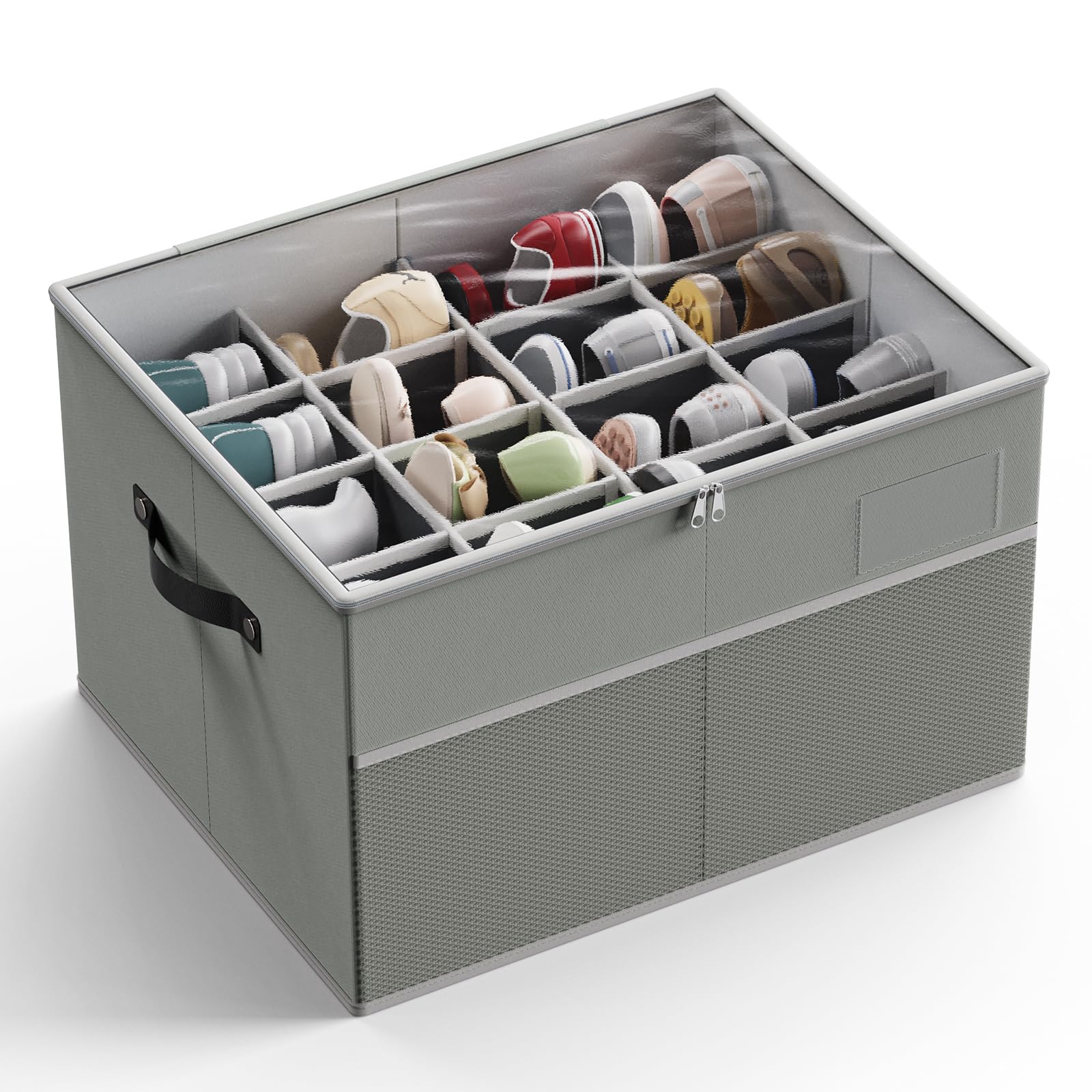 Shoe Organizer for Closet, Fits up to 16 Pairs, Large shoe box storage  container with Clear Cover, Adjustable Dividers for Shoe Storage Bins