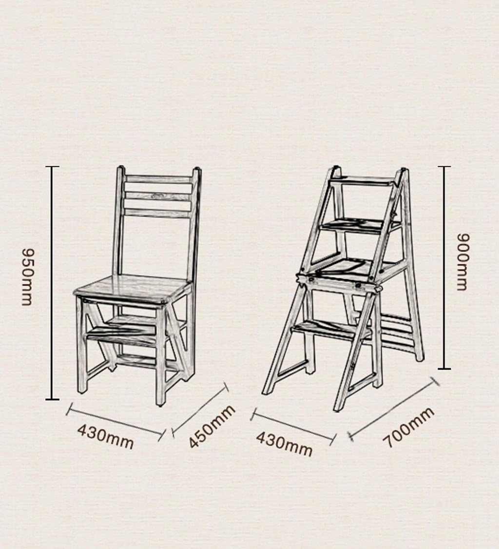 Folding Chair Rubber Wood Multifunction Thicken Waterproof Dual Use Climb Shelf Ladder 4th Floor, 4 Colors (Color : Blue, Size : 430x700x900mm)