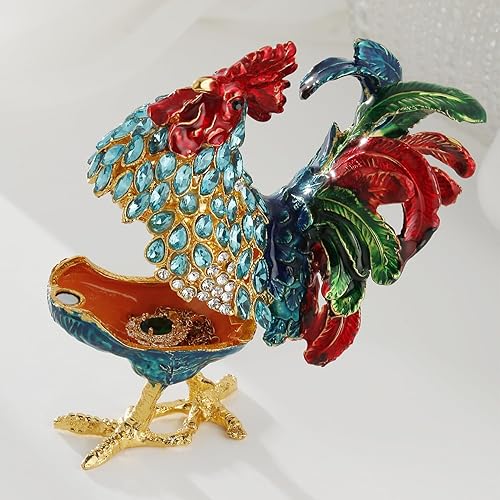Miniatura 5 de Caja de baratijas de gallo esmaltada pintada a mano, figura única para decoración del hogar, recuerdo coleccionable, adorno personalizado elegante